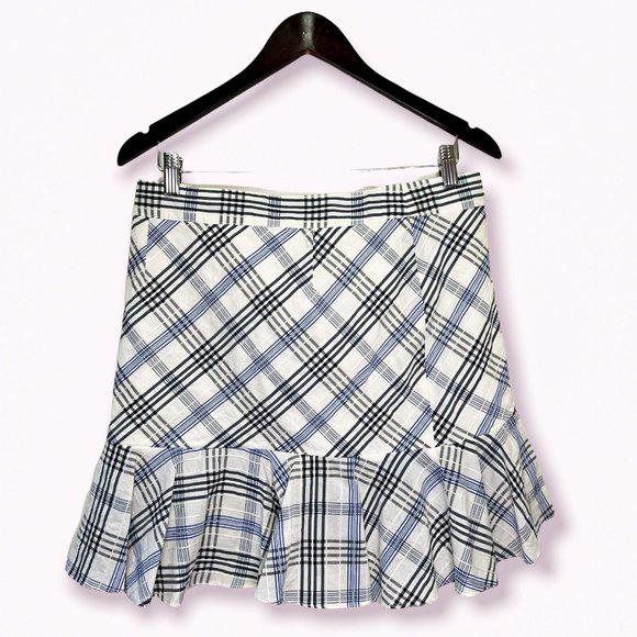 Veronica Beard Women's Size 8 Kaia Plaid Check Wrap Ruffle Skirt Blue & White - Picture 4 of 11